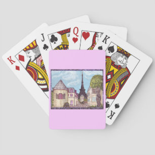 Parijs geïnspireerd Cityscape met Eiffeltoren die Pokerkaarten