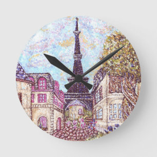 Parijs geïnspireerd Cityscape met Eiffeltoren rond Ronde Klok