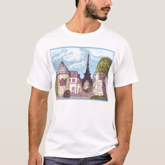Parijs-geïnspireerd landschap met Eiffeltoren-Shir T-shirt (Voorkant)