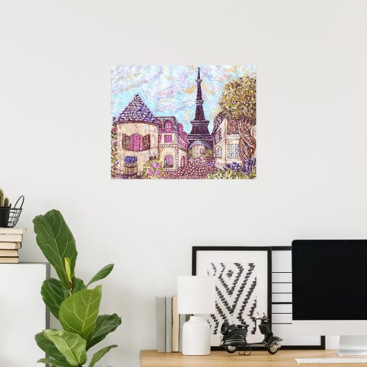 Parijs geïnspireerd pointillisme met Eiffel Tower  Poster (Thuiskantoor)