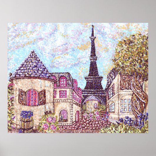 Parijs geïnspireerd pointillisme met Eiffel Tower  Poster (Voorkant)