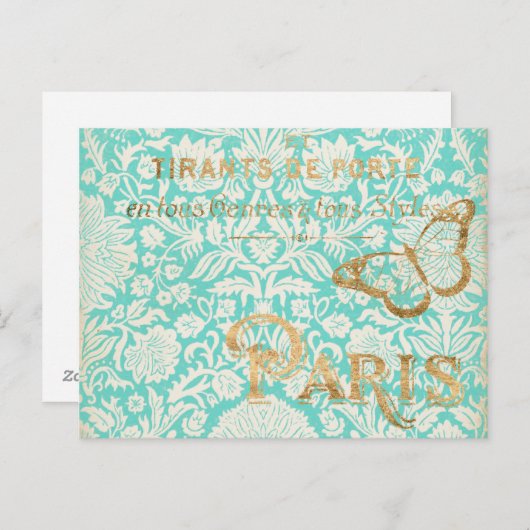 Parijs Gold-ontwerp met vlinder Briefkaart (Voorkant / Achterkant)