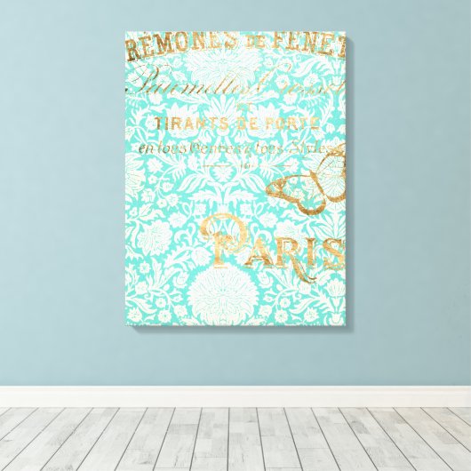  Parijs Gold-ontwerp met vlinder Canvas Afdruk (Insitu (Houten vloer))