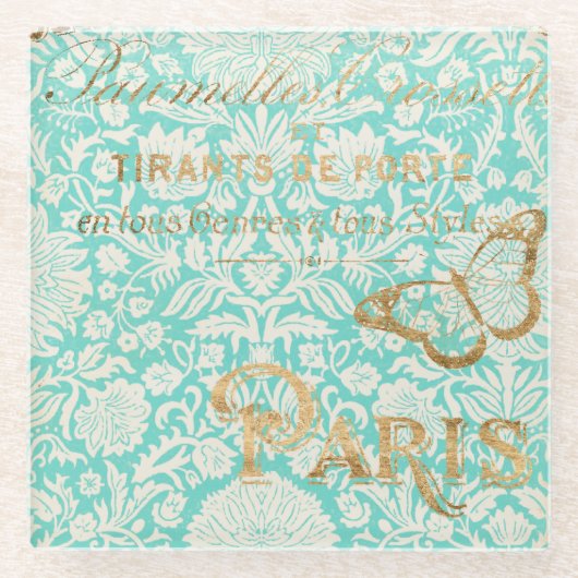  Parijs Gold-ontwerp met vlinder Glazen Onderzetter (Voorkant)
