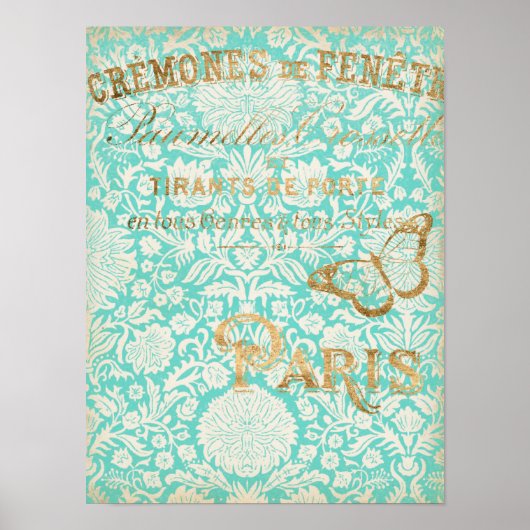 Parijs Gold-ontwerp met vlinder Poster (Voorkant)