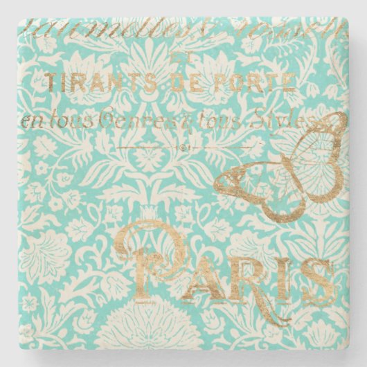  Parijs Gold-ontwerp met vlinder Stenen Onderzetter (Voorkant)