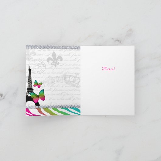 Parijs Hartelijk dank voor de Zebra Eiffel Tower B Bedankkaart (Binnen)