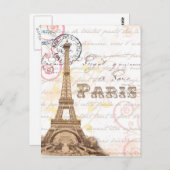 Parijs het Vintage Frans die Roze Briefkaart (Voorkant / Achterkant)