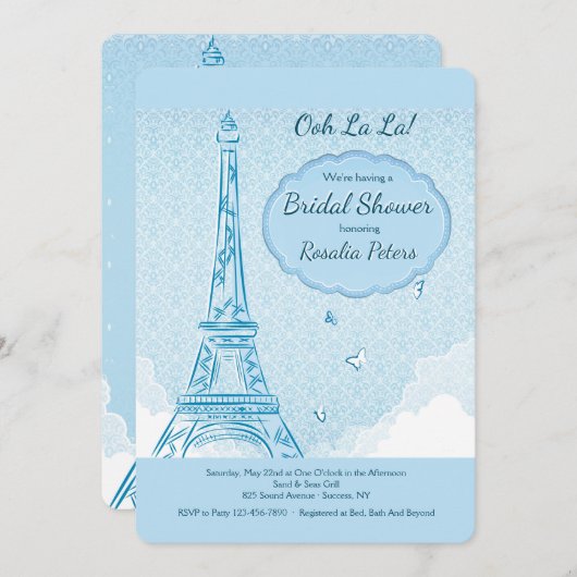 Parijs in blauwe uitnodiging (Voorkant / Achterkant)