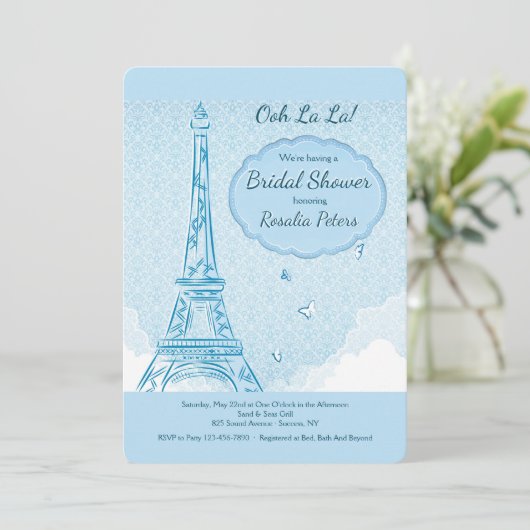 Parijs in blauwe uitnodiging (Staand voorkant)