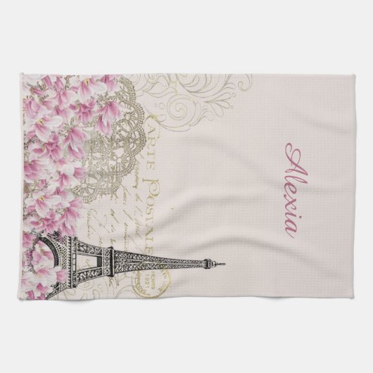 Parijs in bloemen | JOUW NAAM Theedoek (Horizontaal)
