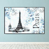 Parijs in Blue Canvas Print (Insitu (Houten vloer))