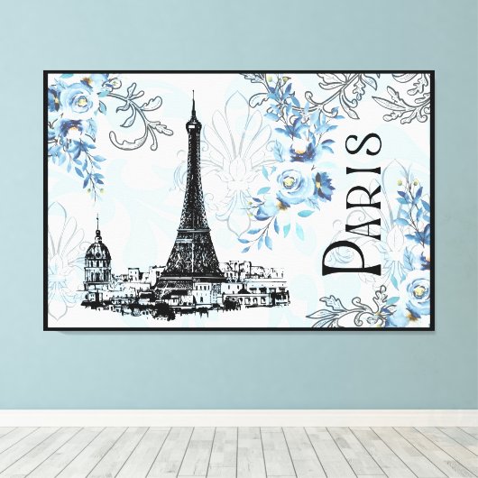 Parijs in Blue Canvas Print (Insitu (Houten vloer))