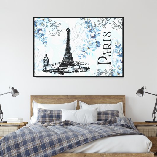 Parijs in Blue Canvas Print (Insitu (Slaapkamer))
