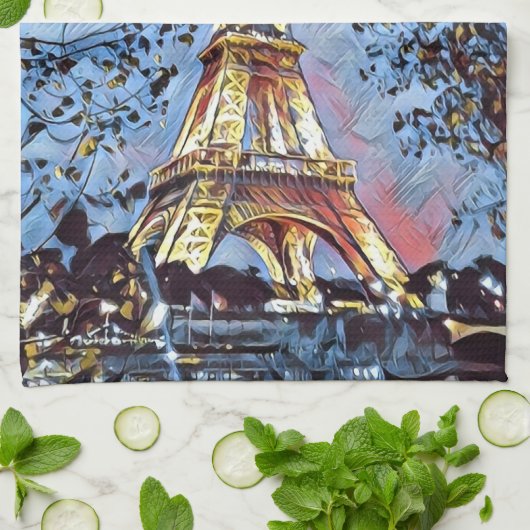 Parijs in de Blue Hour Kitchen Towel Theedoek (Gevouwen)