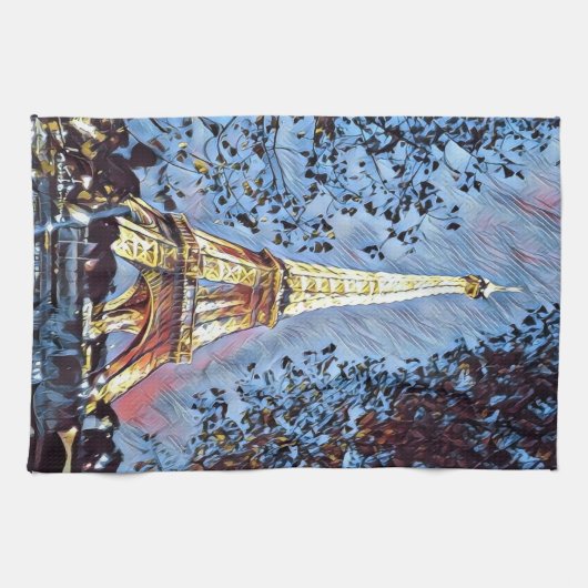 Parijs in de Blue Hour Kitchen Towel Theedoek (Horizontaal)