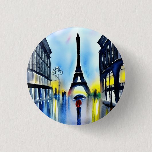 Parijs in de regen ronde button 3,2 cm (Voorkant)