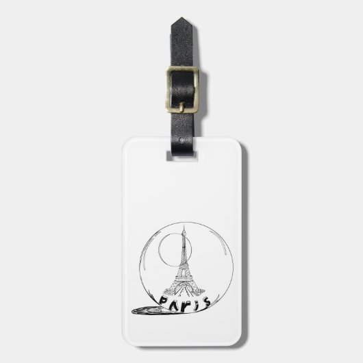 parijs in een glazen bol bagagelabel (Voorkant verticaal)
