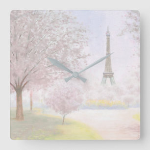 Parijs in Pastels Vierkante Klok
