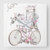 Parijs in Pink  Vierkante Klok (Voorkant)