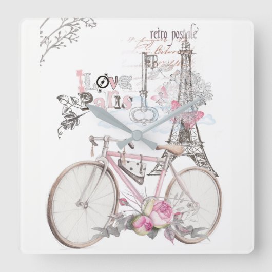 Parijs in Pink  Vierkante Klok (Voorkant)