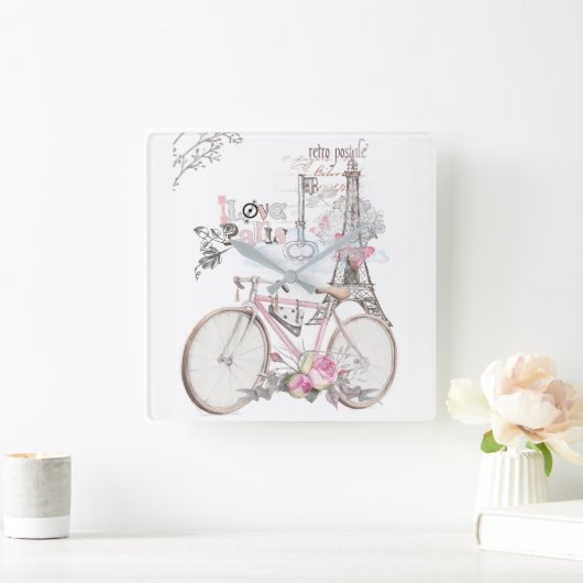 Parijs in Pink  Vierkante Klok (Huis)