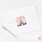 Parijs in Roze Eiffeltoren Vierkante Sticker (Envelop)