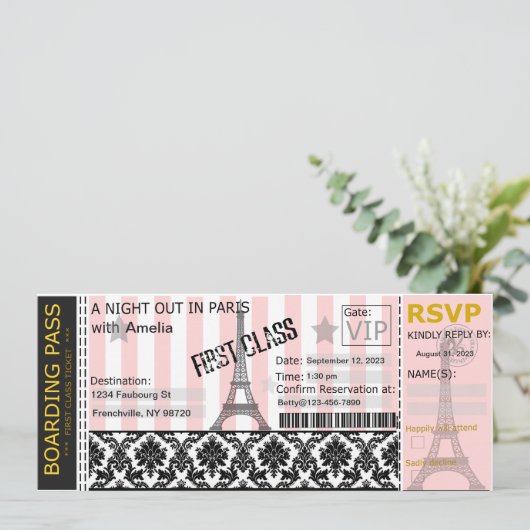 Parijs Instapass Uitnodiging, Bruiloft, Verjaardag Kaart (Staand voorkant)