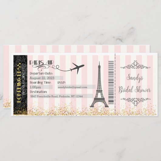 Parijs instapkaart uitnodiging, Bruiloft, Baby Kaart (Voorkant / Achterkant)