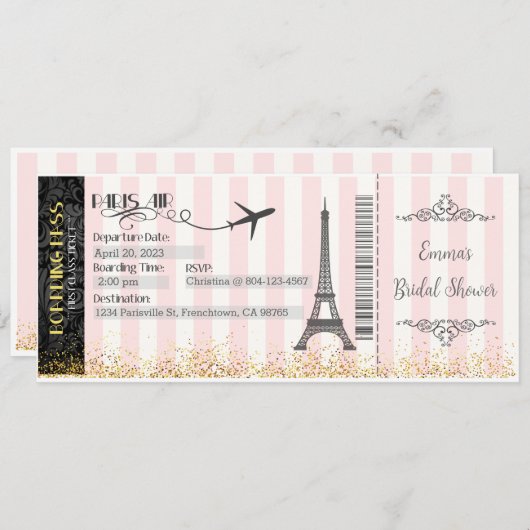 Parijs Instapkaart Uitnodiging, Verjaardag, Bruilo Kaart (Voorkant / Achterkant)