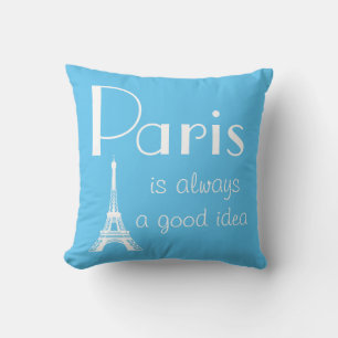 Parijs is altijd een goed idee blauw kussen