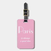Parijs is altijd een goed idee roze bagagelabel (Voorkant verticaal)
