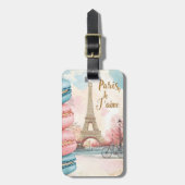 Parijs, Je T'aime - Eiffeltoren met macarons Bagagelabel (Voorkant verticaal)