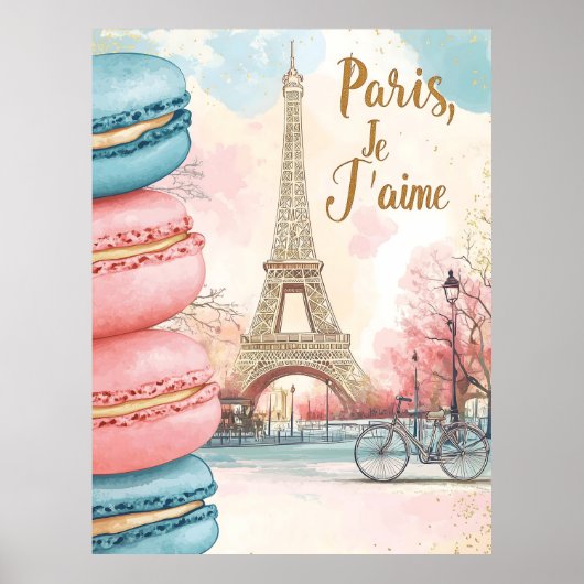 Parijs, Je T'aime - Eiffeltoren met macarons Poster (Voorkant)