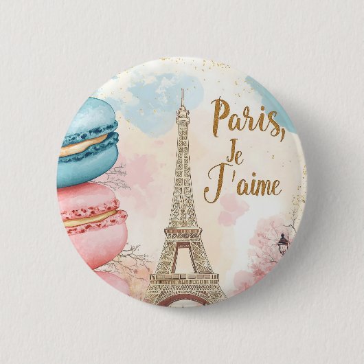 Parijs, Je T'aime - Eiffeltoren met macarons Ronde Button 5,7 Cm (Voorkant)
