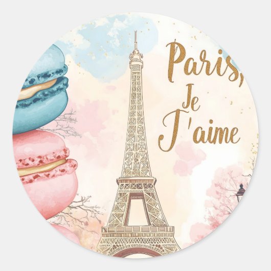 Parijs, Je T'aime - Eiffeltoren met macarons Ronde Sticker (Voorkant)