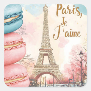Parijs, Je T'aime - Eiffeltoren met macarons Vierkante Sticker