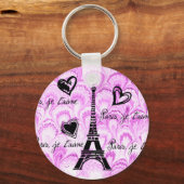 Parijs, je t'aime in roze waterverf sleutelhanger (Voorkant)