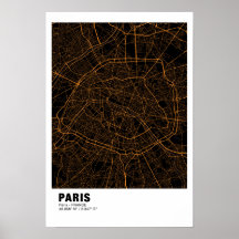 Parijs Kaart Poster - Frankrijk Golden Map Style
