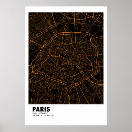 Parijs Kaart Poster - Frankrijk Golden Map Style