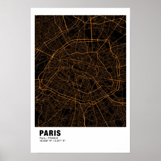 Parijs Kaart Poster - Frankrijk Golden Map Style
