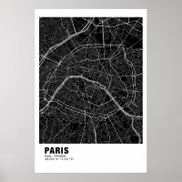 Parijs Kaart Poster - Frankrijk Zwart Kaart