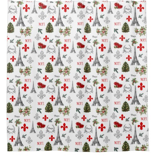 Parijs Kerst Eiffeltoren Witte Douchegordijn (Voorkant)