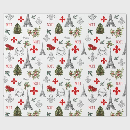 Parijs Kerst Eiffeltoren Witte Gift Wrap Cadeaupapier (Vlak)