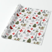 Parijs Kerst Eiffeltoren Witte Gift Wrap Cadeaupapier (Uitgerold)