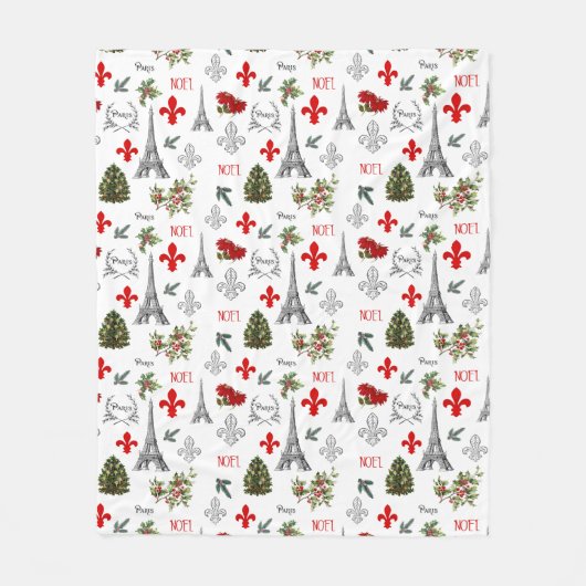 Parijs Kerst Eiffeltoren Witte Vlies Deken (Voorkant)
