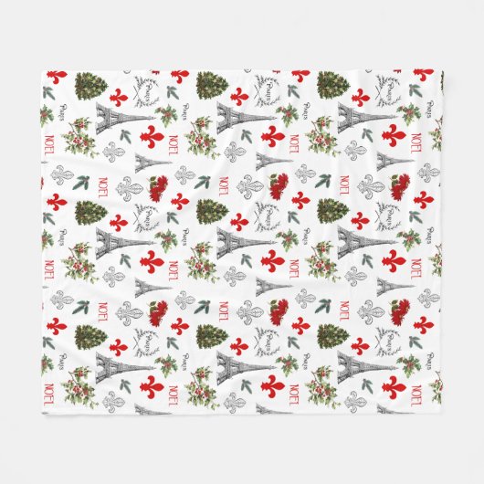 Parijs Kerst Eiffeltoren Witte Vlies Deken (Voorkant (Horizontaal))