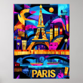 Parijs kleurrijke nachten - geometrische Eiffeltor Poster (Voorkant)
