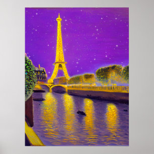 Parijs langs de Seine onder de sterren Poster