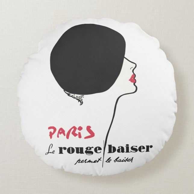 Parijs - Le Rouge Baiser (Rode Kus) Rond Kussen (Voorkant)